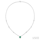 Oval Shape Gemstone & Diamond Station Necklace