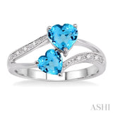 5&6 MM Heart Shape Blue Topaz and 1/50 ctw Single Cut Diamond Ring in Sterling Silver