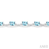 7x7  MM Cushion Shape Blue Topaz and 1/20 ctw Round Cut Diamond Fashion Bracelet in Sterling Silver