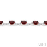 7x7  MM Cushion Shape Garnet and 1/20 ctw Round Cut Diamond Fashion Bracelet in Sterling Silver