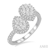 3/4 ctw Inverted Duo Oval Shape Round Cut Diamond Lovebright 2Stone Ring in 14K White Gold