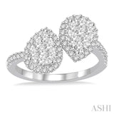 3/4 ctw Inverted Duo Oval Shape Round Cut Diamond Lovebright 2Stone Ring in 14K White Gold