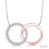 1/6 ctw Round Cut Diamond Circle n Circle Pendant in 14K White and Rose Gold with Chain