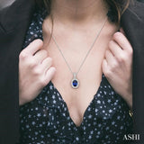 6x4 MM Oval Shape Sapphire and 1/4 ctw Diamond Precious Pendant in 14K White Gold with Chain