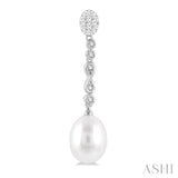 11x8.5 MM Cultured Pearls and 1/4 ctw Round Cut Diamond Drop Hanging Lovebright Earrings in 14K White Gold