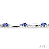 5x3 MM Oval Cut Tanzanite and 1/10 ctw Bar and Oval Mount Round Cut Diamond  Precious Bracelet in 10K White Gold