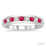 2.3 MM Ruby and 1/4 Ctw Round Cut Diamond Precious Wedding Band in 14K White Gold