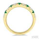 2.6 MM Emerald and 3/8 ctw Round Cut Diamond Precious Wedding Band in 14K Yellow Gold