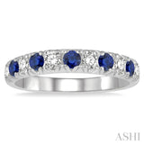 2.6 MM Sapphire and 3/8 ctw Round Cut Diamond Precious Wedding Band in 14K White Gold