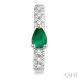 4X3 MM Pear Cut Emerald and 1/10 Ctw Round Cut Diamond Petite Huggie Earrings in 10K White Gold