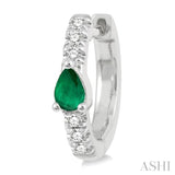 4X3 MM Pear Cut Emerald and 1/10 Ctw Round Cut Diamond Petite Huggie Earrings in 10K White Gold
