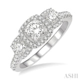 1.00 ctw Cushion Shape Past, Present & Future Diamond Engagement Ring With 3/8 ct Round Cut Center Stone in 14K White Gold