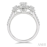 1.00 ctw Cushion Shape Past, Present & Future Diamond Engagement Ring With 3/8 ct Round Cut Center Stone in 14K White Gold