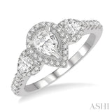 1.00 ctw Past, Present & Future Round Cut Diamond Engagement Ring With 3/8 ct Pear Cut Center Stone in 14K White Gold