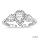 1.00 ctw Past, Present & Future Round Cut Diamond Engagement Ring With 3/8 ct Pear Cut Center Stone in 14K White Gold