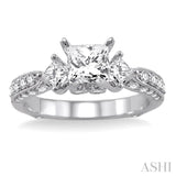 1 1/2 ctw Diamond Engagement Ring with 3/4 ct Princess Cut Center Stone in 14K White Gold