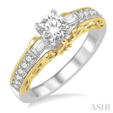3/4 Ctw Diamond Engagement Ring with 1/2 Ct Round Cut Center Stone in 14K White and Yellow Gold
