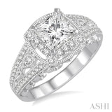 7/8 ctw Diamond Engagement Ring with 1/2 ct Princess Cut Center Stone in 14K White Gold