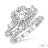 1 1/3 Ctw Diamond Wedding Set with 1 1/10 Ctw Round Cut Engagement Ring and 1/5 Ctw Wedding Band in 14K White Gold