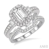 1 1/10 ctw Diamond Wedding Set with 7/8 Ctw Octagon Cut Engagement Ring and 1/6 Ctw Wedding Band in 14K White Gold