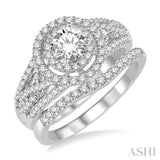 1 1/4 Ctw Diamond Wedding Set with 1 1/10 Ctw Round Cut Engagement Ring and 1/6 Ctw Wedding Band in 14K White Gold