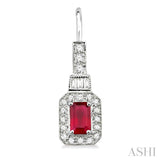 6x4 MM Emerald Shape Ruby and 1/2 ctw Baguette and Round Cut Diamond Earrings in 14K White Gold