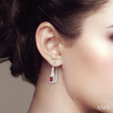 6x4 MM Emerald Shape Ruby and 1/2 ctw Baguette and Round Cut Diamond Earrings in 14K White Gold