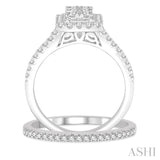 3/4 ctw Diamond Lovebright Wedding Set with 5/8 ctw Emerald Shape Engagement Ring and 1/6 ctw Wedding Band in 14K White Gold