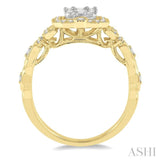 5/8 ctw Intricate lattice Baguette and Round Cut Diamond Ring in 14K Yellow and white gold