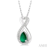 6X4 MM Pear Cut Emerald and 1/10 ctw Eternity Round Cut Diamond Precious Pendant With Chain in 10K White Gold