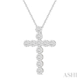 1 Ctw Lovebright Round Cut Diamond Cross Pendant in 14K White Gold with chain