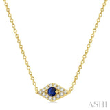 2.60 MM Round Cut Sapphire and 1/10 ctw Evil Eye Round Cut Diamond Precious Petite Fashion Pendant in 10K Yellow Gold