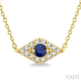 2.60 MM Round Cut Sapphire and 1/10 ctw Evil Eye Round Cut Diamond Precious Petite Fashion Pendant in 10K Yellow Gold