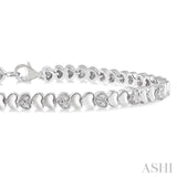 1/6 ctw Puffed Heart Plain and Round Cut Diamond Fashion Bracelet in Sterling Silver