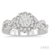 1/3 ctw Floral Center Twisted Shank Lovebright Round Cut Diamond Engagement Ring in 14K White Gold