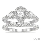 Pear Shape Past Present & Future Diamond Wedding Set