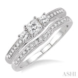 1/2 ctw Diamond Wedding Set with 3/8 ctw Princess Cut Engagement Ring and 1/10 ctw Wedding Band in 14K White Gold