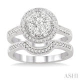 3/4 ctw Diamond Wedding Set with 5/8 ctw Lovebright Diamond Engagement Ring and 1/10 ctw Wedding Band in 14K White Gold