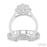 3/4 ctw Diamond Wedding Set with 5/8 ctw Lovebright Diamond Engagement Ring and 1/10 ctw Wedding Band in 14K White Gold