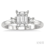 1/2 ctw Fusion Baguette and Round Cut Diamond Engagement Ring in 14K White Gold