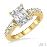 1.00 ctw Fusion Baguette and Round Cut Diamond Engagement Ring in 14K Yellow and White gold