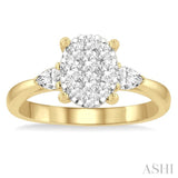 3/4 ctw Oval Shape Lovebright Pear and Round Cut Diamond Engagement Ring in 14K Yellow and White gold