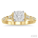 1/2 ctw Marquise Shank Circular Mount Lovebright Round Cut Diamond Ring in 14K Yellow and White gold