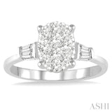 5/8 ctw Oval Shape Lovebright Baguette and Round Cut Diamond Cluster Ring in 14K White Gold