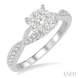 1/2 ctw Round Cut Diamond Lovebright Engagement Ring in 14K White Gold