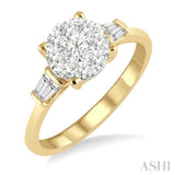 3/4 ctw Round and Baguette Diamond Lovebright Engagement Ring in 14K Yellow and White gold