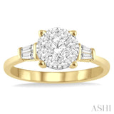 3/4 ctw Round and Baguette Diamond Lovebright Engagement Ring in 14K Yellow and White gold