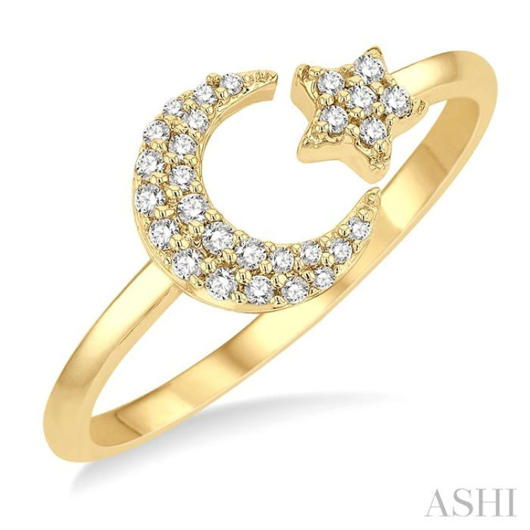 Stackable Crescent Moon & Star Petite Diamond Fashion Ring ...
