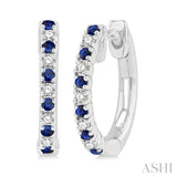 1.35 MM Round Shape Sapphire and 1/10 ctw Petite Round Cut Diamond Precious Fashion Huggies in 10K White Gold