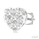 3/4 Ctw Heart Shape Lovebright Round Cut Diamond Stud Earring in 14K White Gold